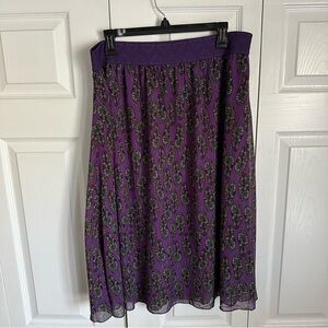 Lularoe Lola Purple Feather Pattern Skirt Sz XL Flowy Hippie Fairy Festival Boho